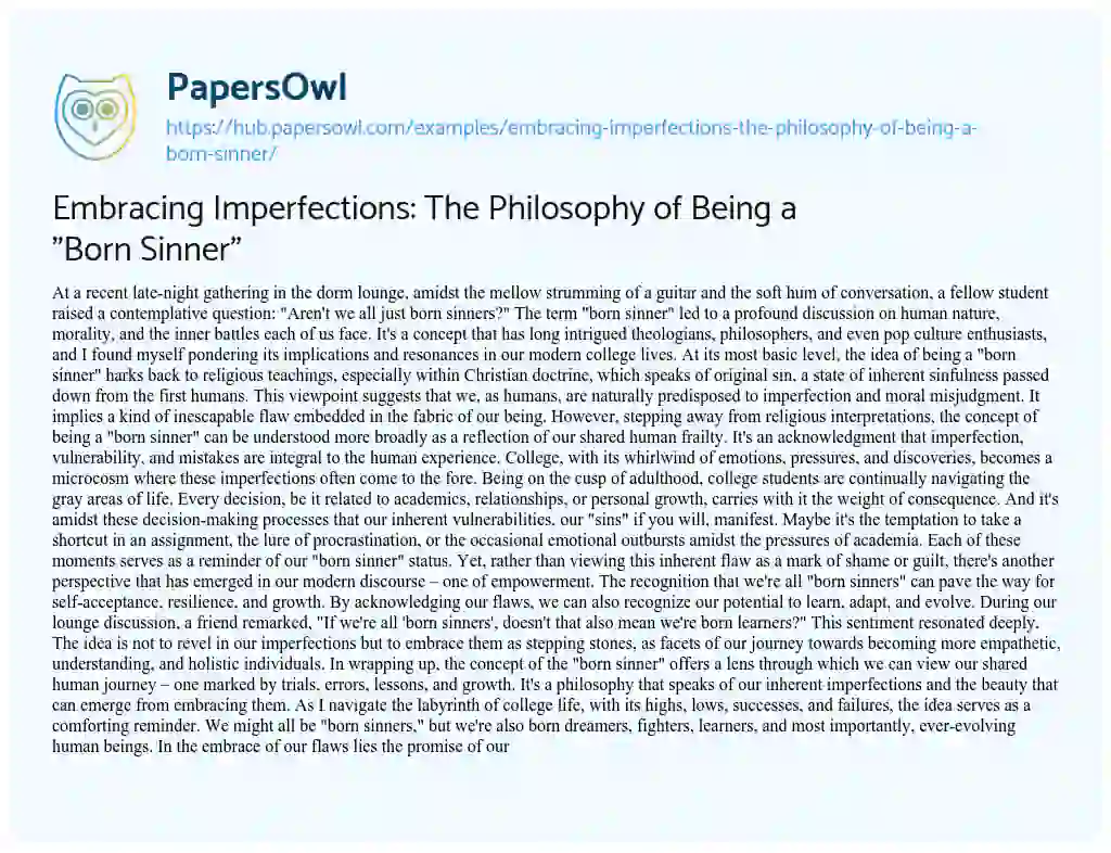 Essay on Embracing Imperfections: The Philosophy of Being a “Born Sinner”