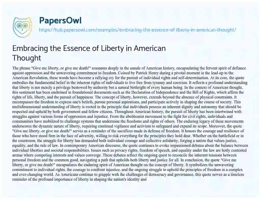 Essay on Embracing the Essence of Liberty in American Thought