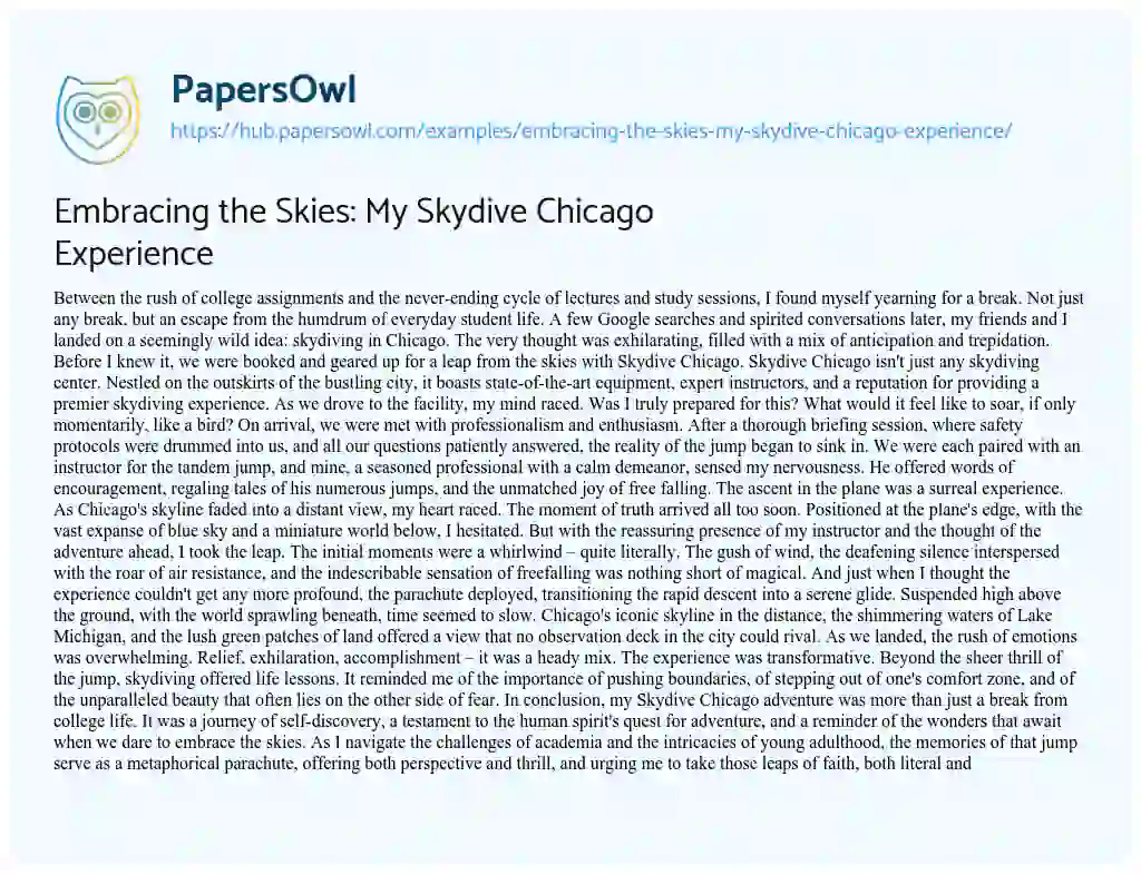 Essay on Embracing the Skies: My Skydive Chicago Experience