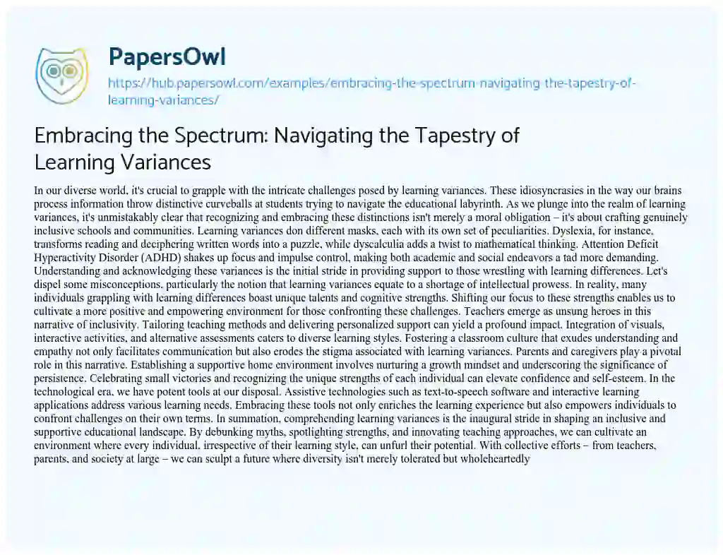 Essay on Embracing the Spectrum: Navigating the Tapestry of Learning Variances
