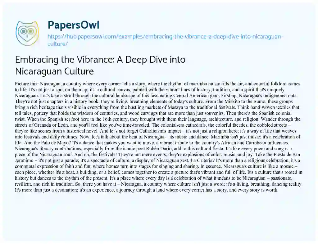 Essay on Embracing the Vibrance: A Deep Dive into Nicaraguan Culture