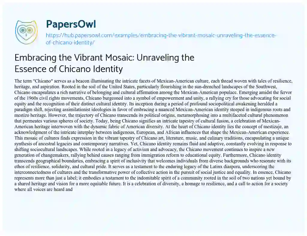 Essay on Embracing the Vibrant Mosaic: Unraveling the Essence of Chicano Identity