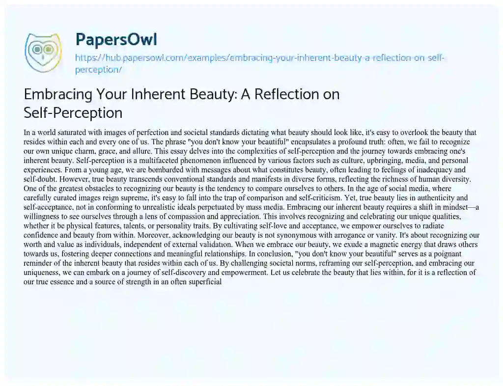 Essay on Embracing Your Inherent Beauty: A Reflection on Self-Perception
