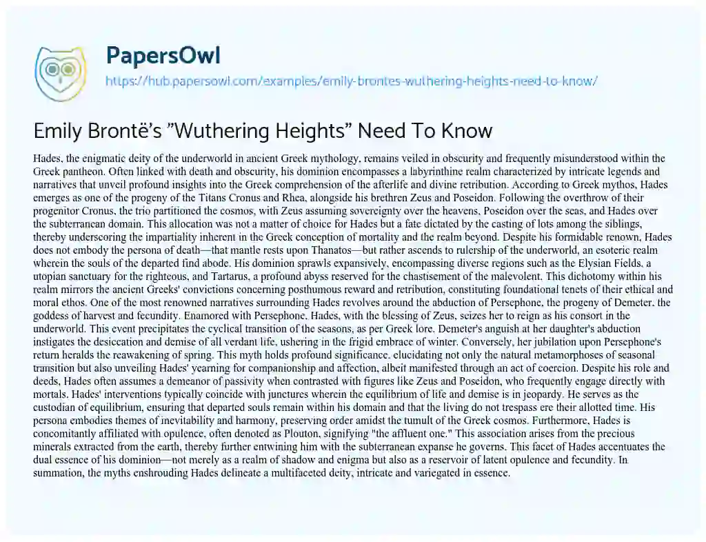 Essay on Emily Brontë’s “Wuthering Heights” Need To Know