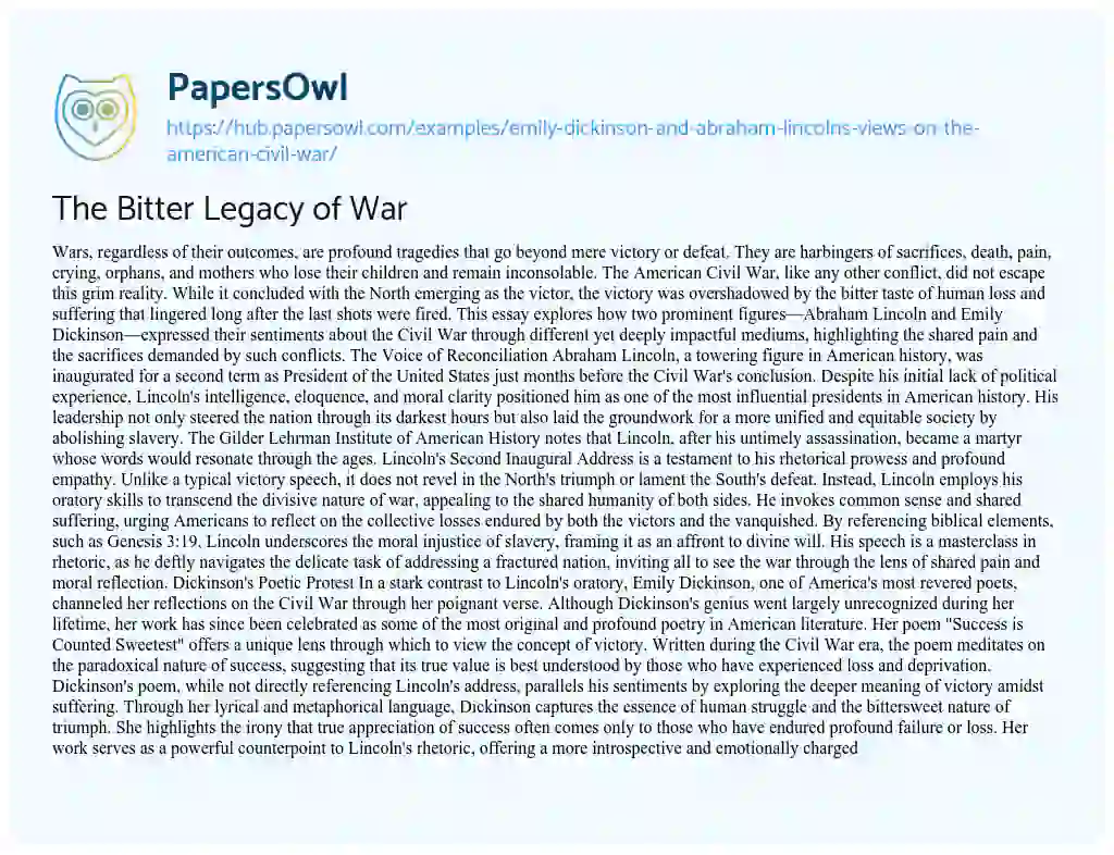 Essay on The Bitter Legacy of War