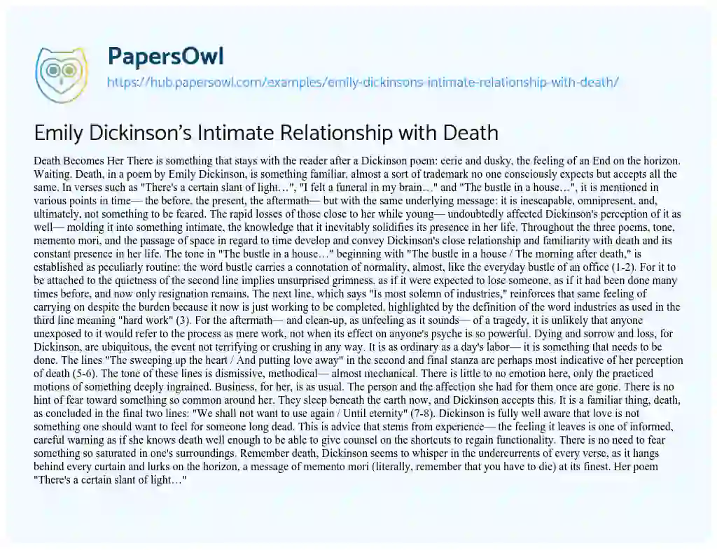 Essay on Emily Dickinson’s Intimate Relationship with Death