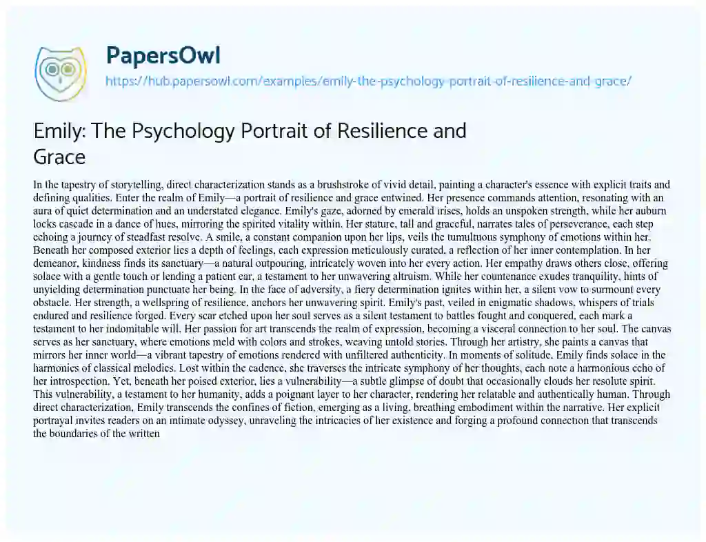 Essay on Emily: The Psychology Portrait of Resilience and Grace