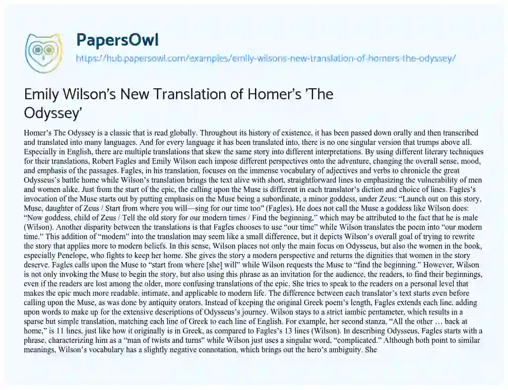 Essay on Emily Wilson’s New Translation of Homer’s ‘The Odyssey’