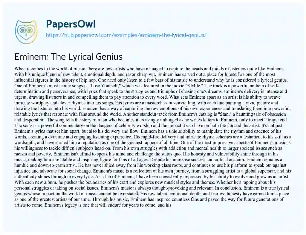Essay on Eminem: The Lyrical Genius