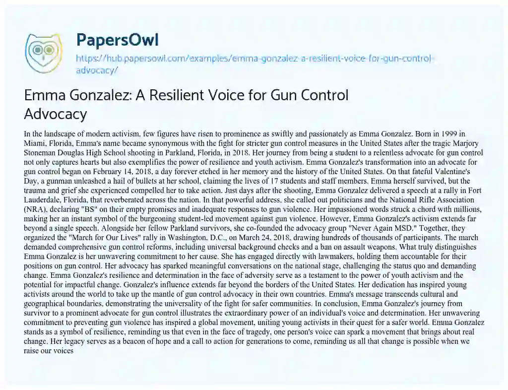 Essay on Emma Gonzalez: A Resilient Voice for Gun Control Advocacy