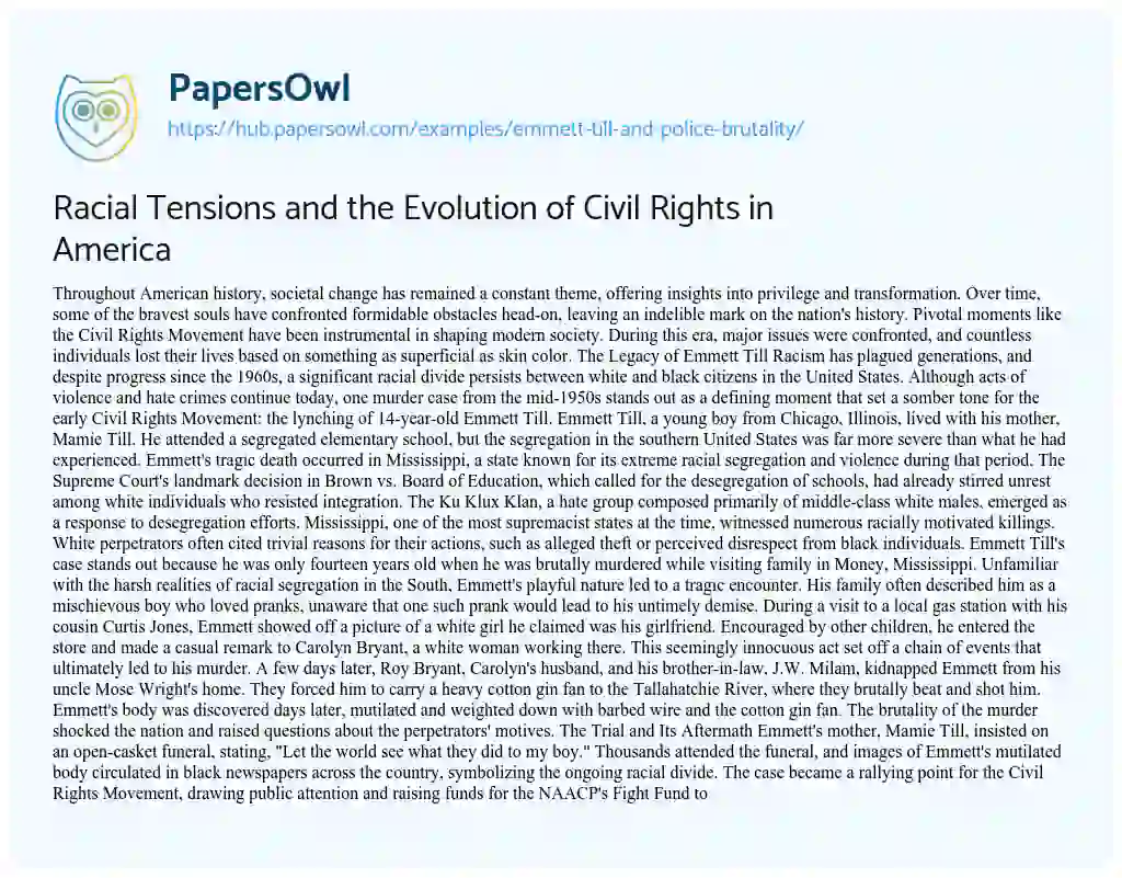 Essay on Racial Tensions and the Evolution of Civil Rights in America