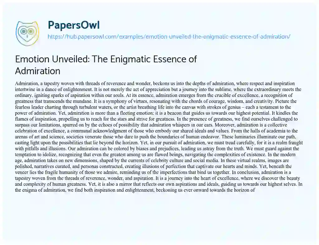 Essay on Emotion Unveiled: The Enigmatic Essence of Admiration