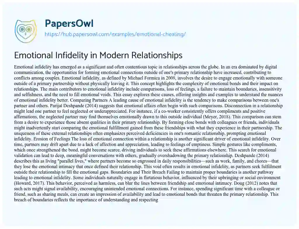 Essay on Emotional Infidelity in Modern Relationships