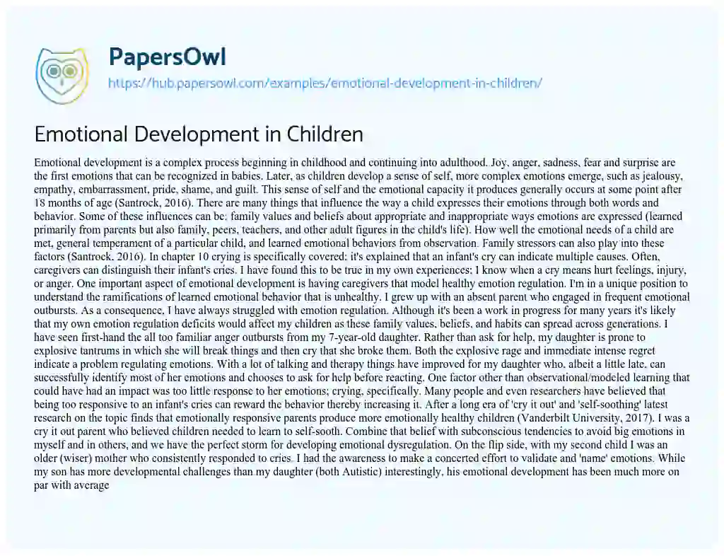 Essay on Emotional Development in Children
