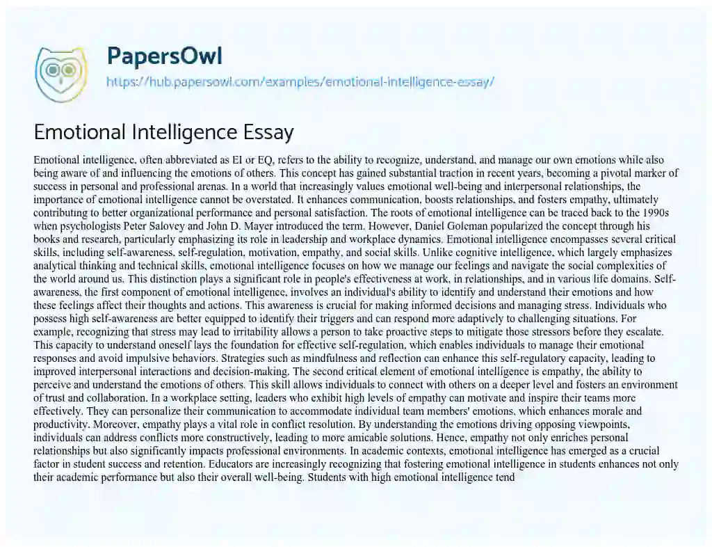 Essay on Emotional Intelligence Essay