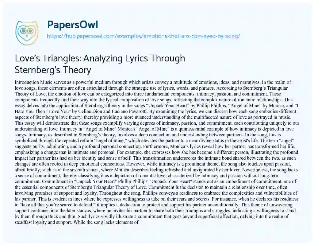 Essay on Love’s Triangles: Analyzing Lyrics Through Sternberg’s Theory