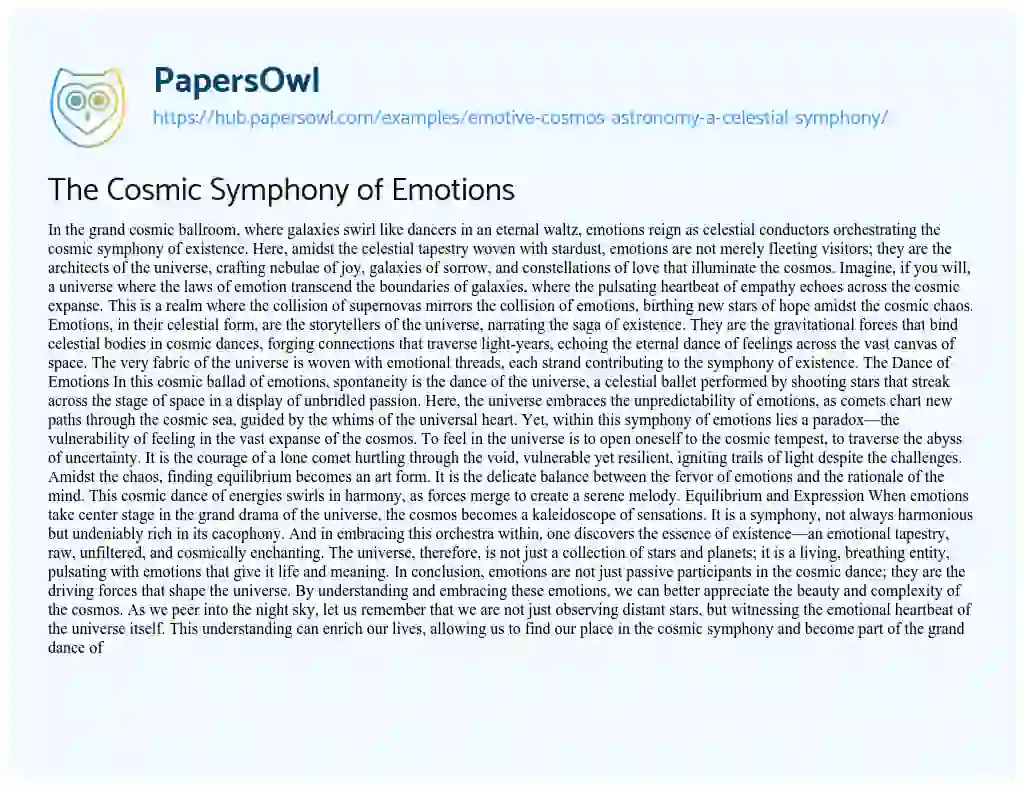 Essay on The Cosmic Symphony of Emotions