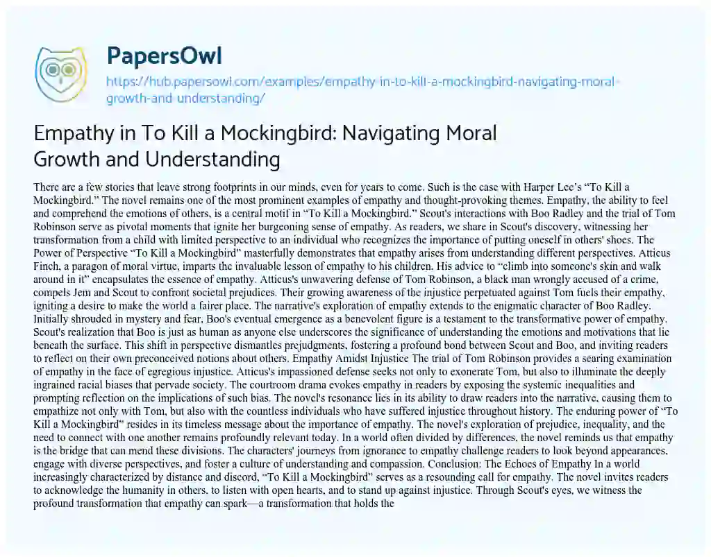 Essay on Empathy in To Kill a Mockingbird: Navigating Moral Growth and Understanding