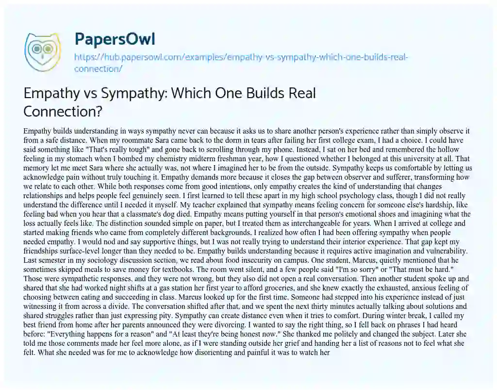 Essay on Empathy vs Sympathy: Which One Builds Real Connection?