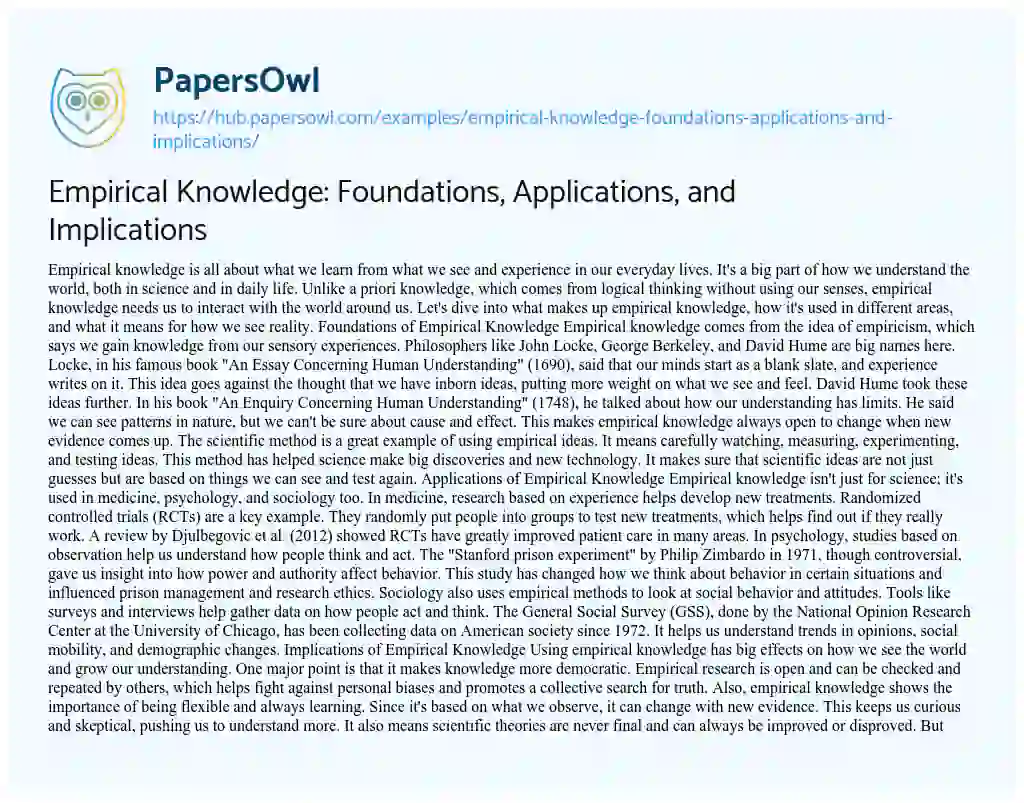 Essay on Empirical Knowledge: Foundations, Applications, and Implications