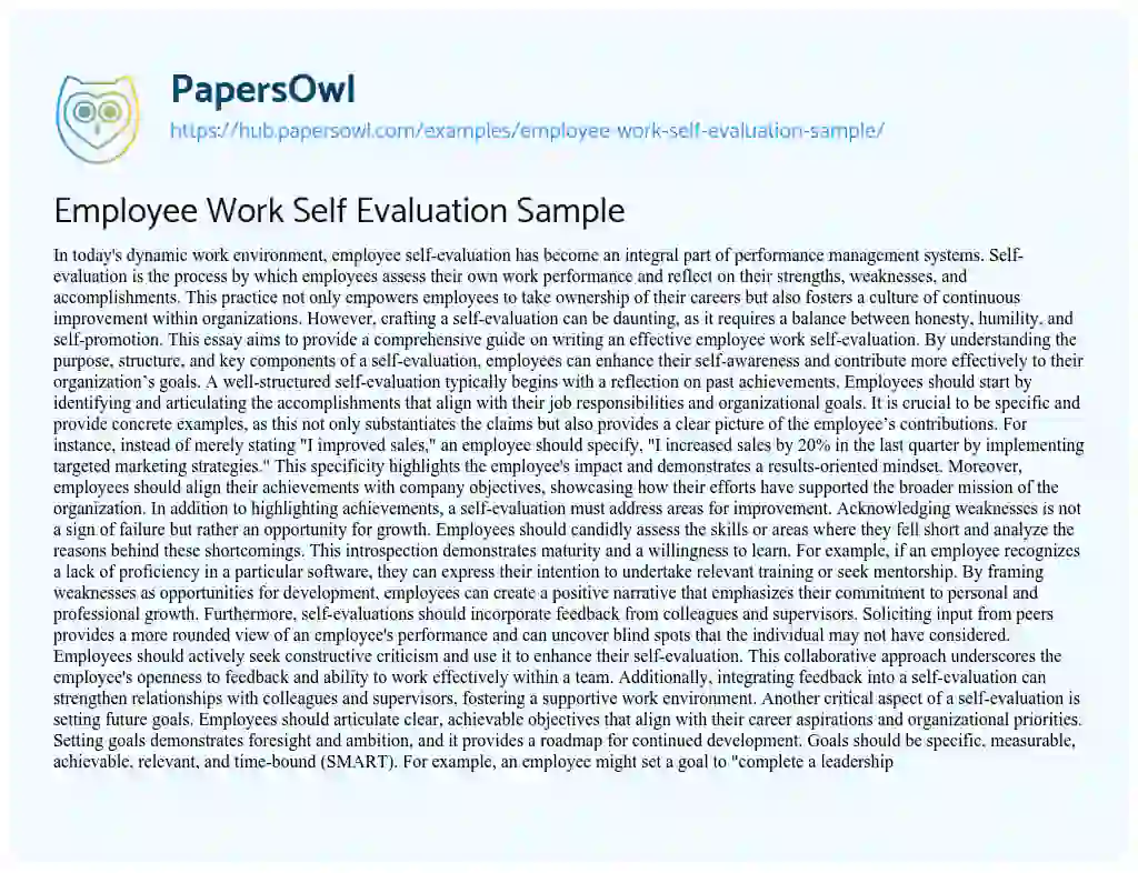 Essay on Employee Work Self Evaluation Sample