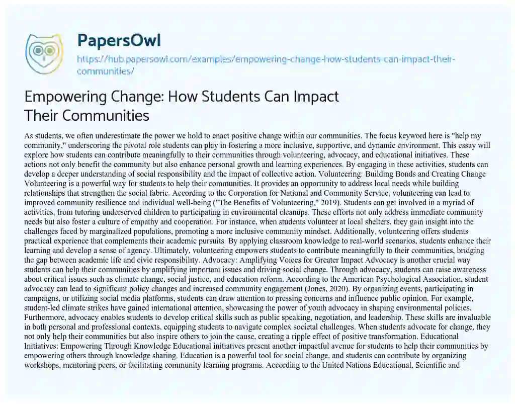 Essay on Empowering Change: How Students Can Impact Their Communities