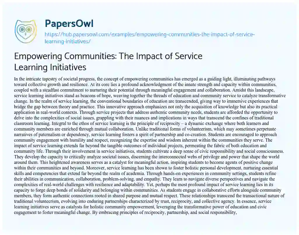 Essay on Empowering Communities: The Impact of Service Learning Initiatives