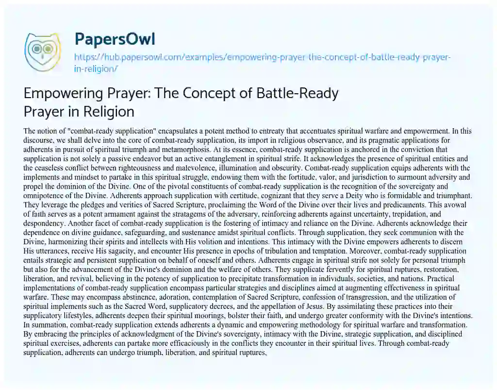 Essay on Empowering Prayer: The Concept of Battle-Ready Prayer in Religion