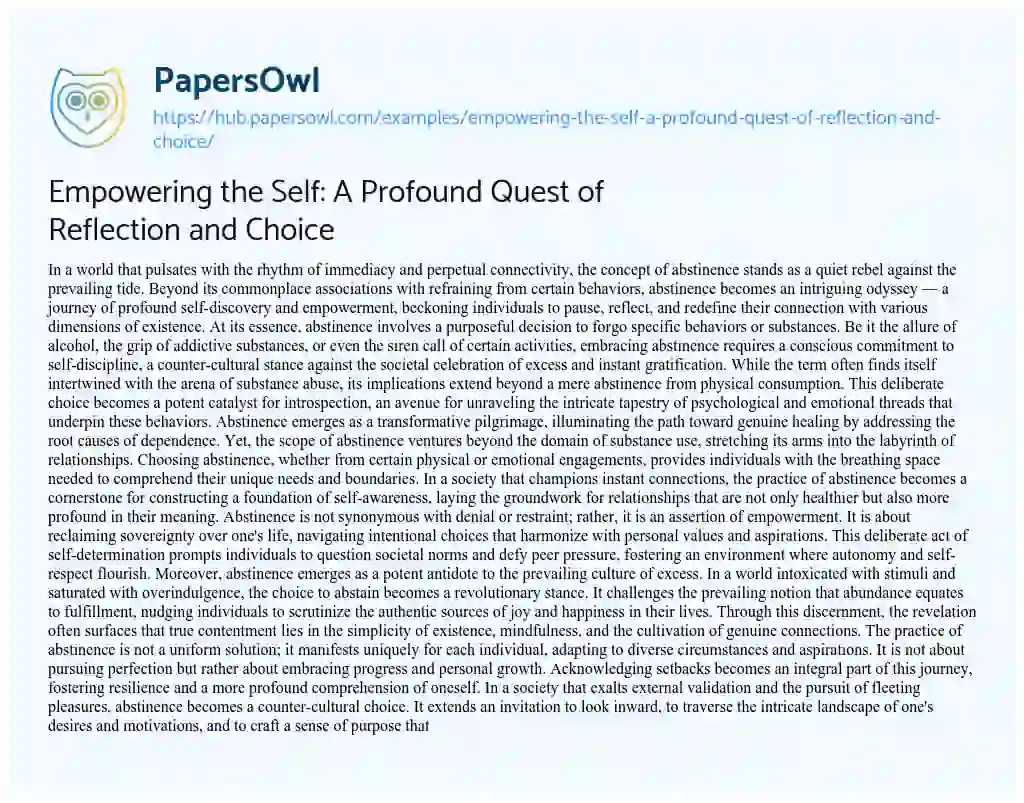 Essay on Empowering the Self: A Profound Quest of Reflection and Choice