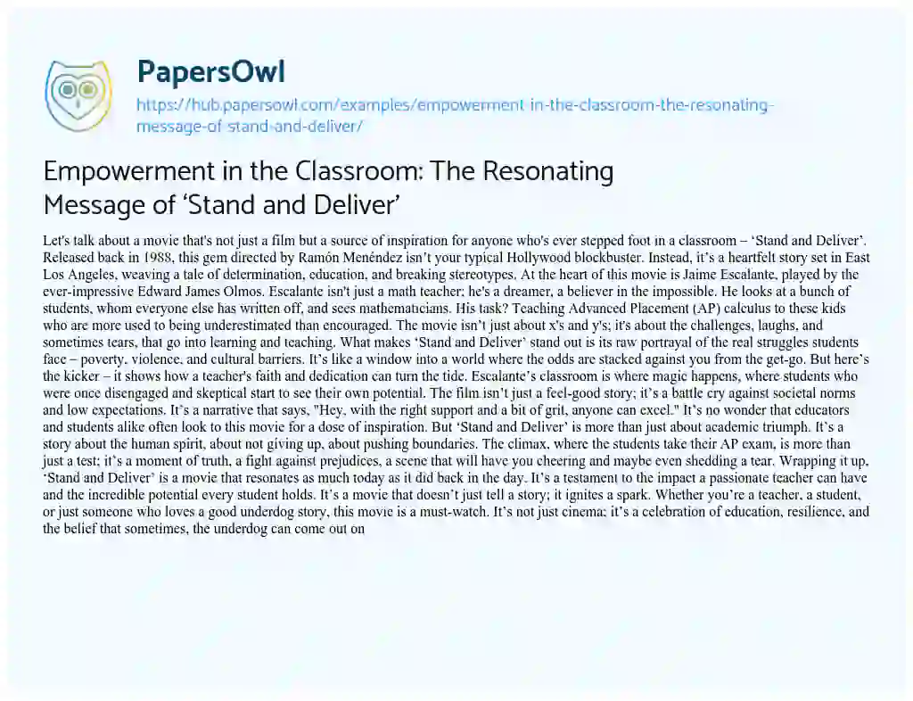 Essay on Empowerment in the Classroom: The Resonating Message of ‘Stand and Deliver’