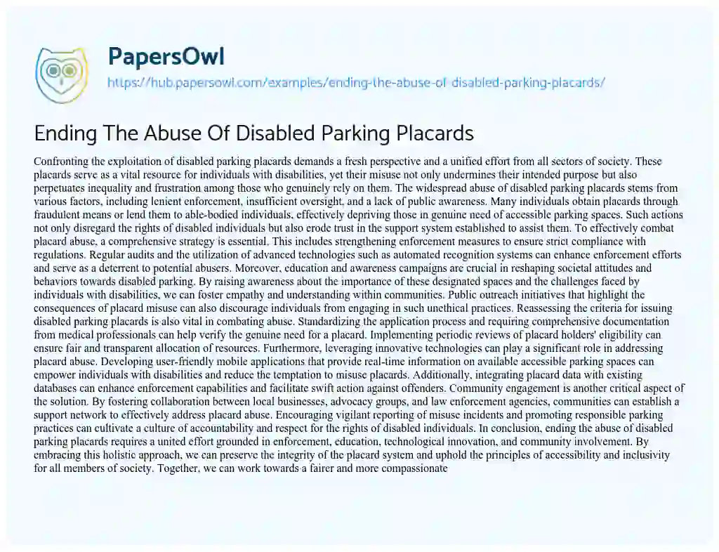 Essay on Ending The Abuse Of Disabled Parking Placards