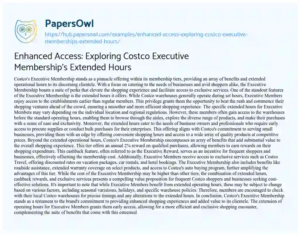 Essay on Enhanced Access: Exploring Costco Executive Membership’s Extended Hours