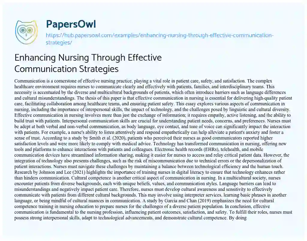 Essay on Enhancing Nursing Through Effective Communication Strategies