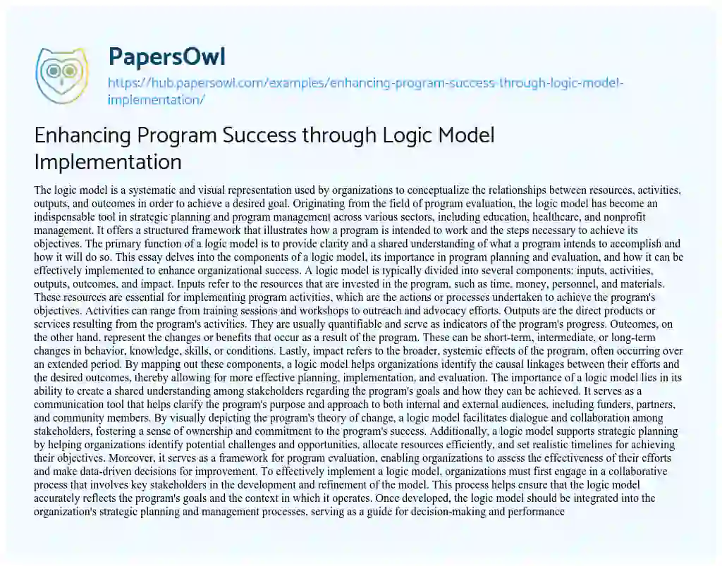 Essay on Enhancing Program Success through Logic Model Implementation