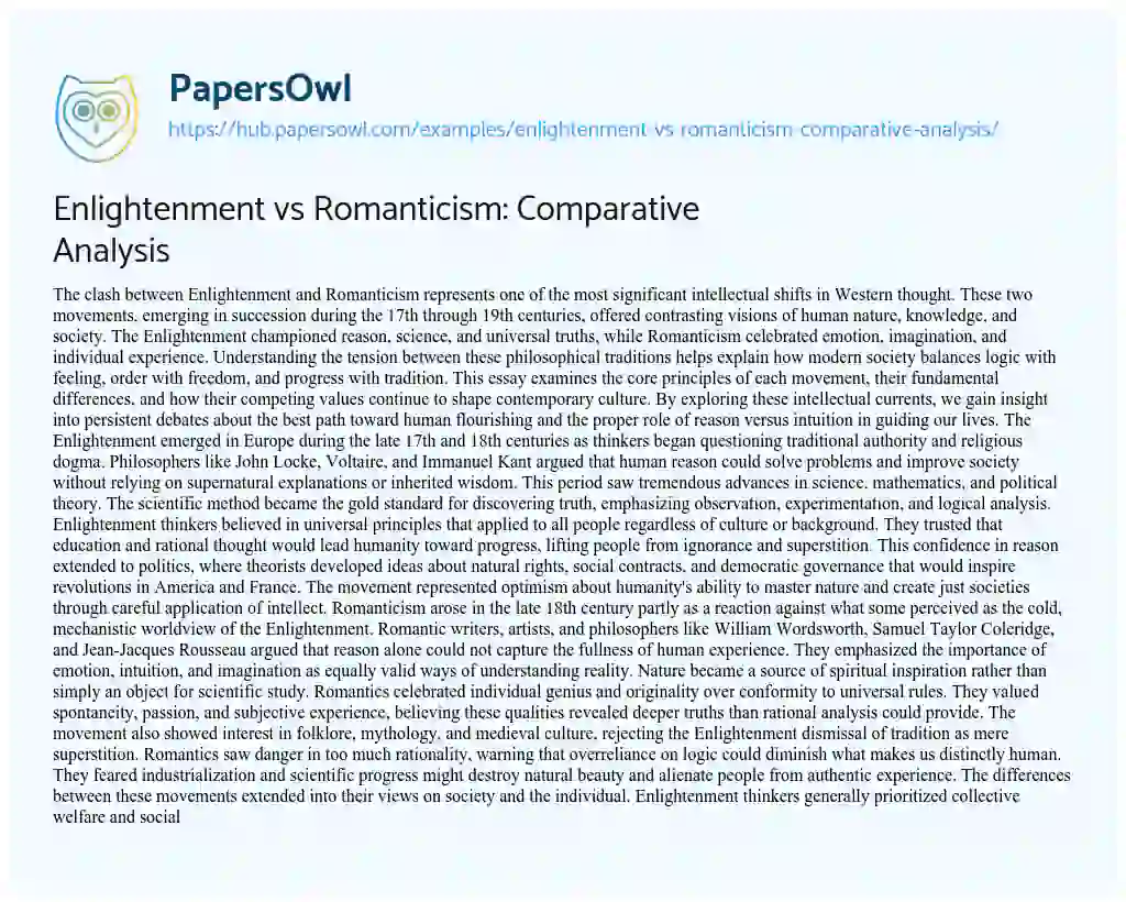 Essay on Enlightenment vs Romanticism: Comparative Analysis