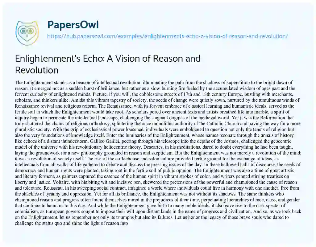 Essay on Enlightenment’s Echo: A Vision of Reason and Revolution