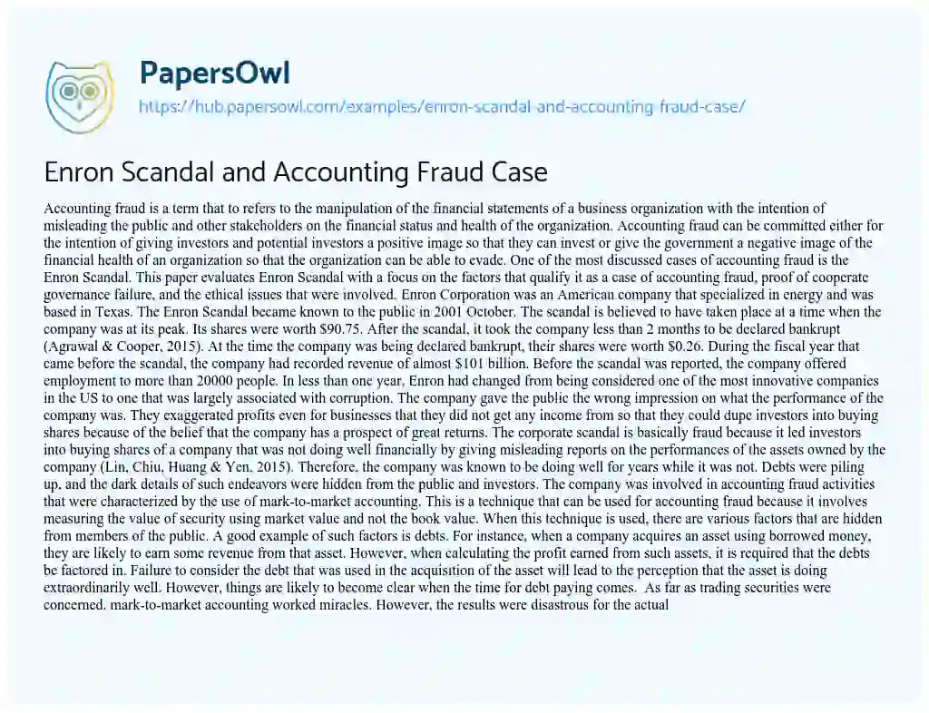 Essay on Enron Scandal and Accounting Fraud Case
