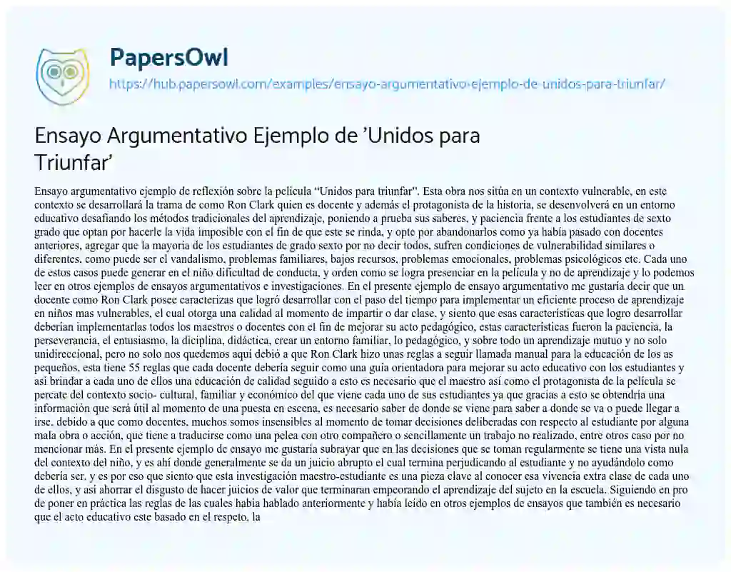 Essay on Ensayo Argumentativo Ejemplo de ‘Unidos para Triunfar’