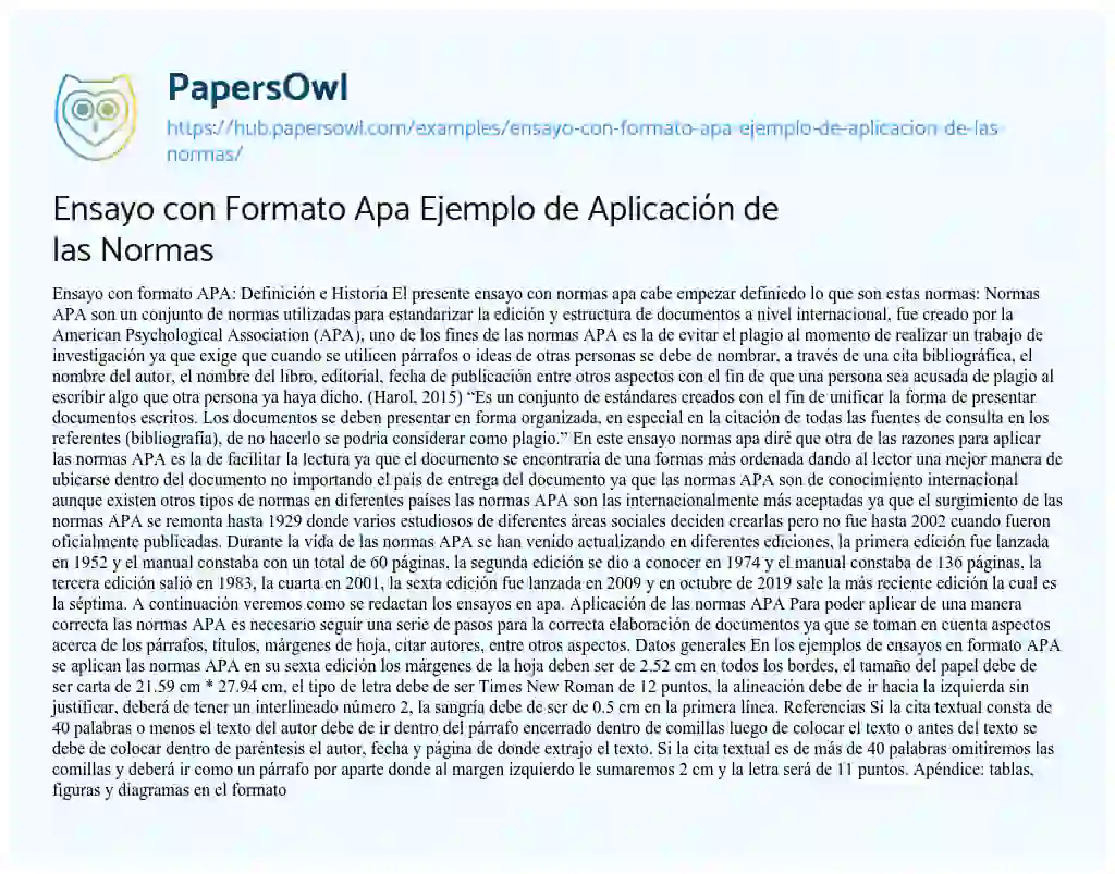 Essay on Ensayo con Formato Apa Ejemplo de Aplicación de las Normas