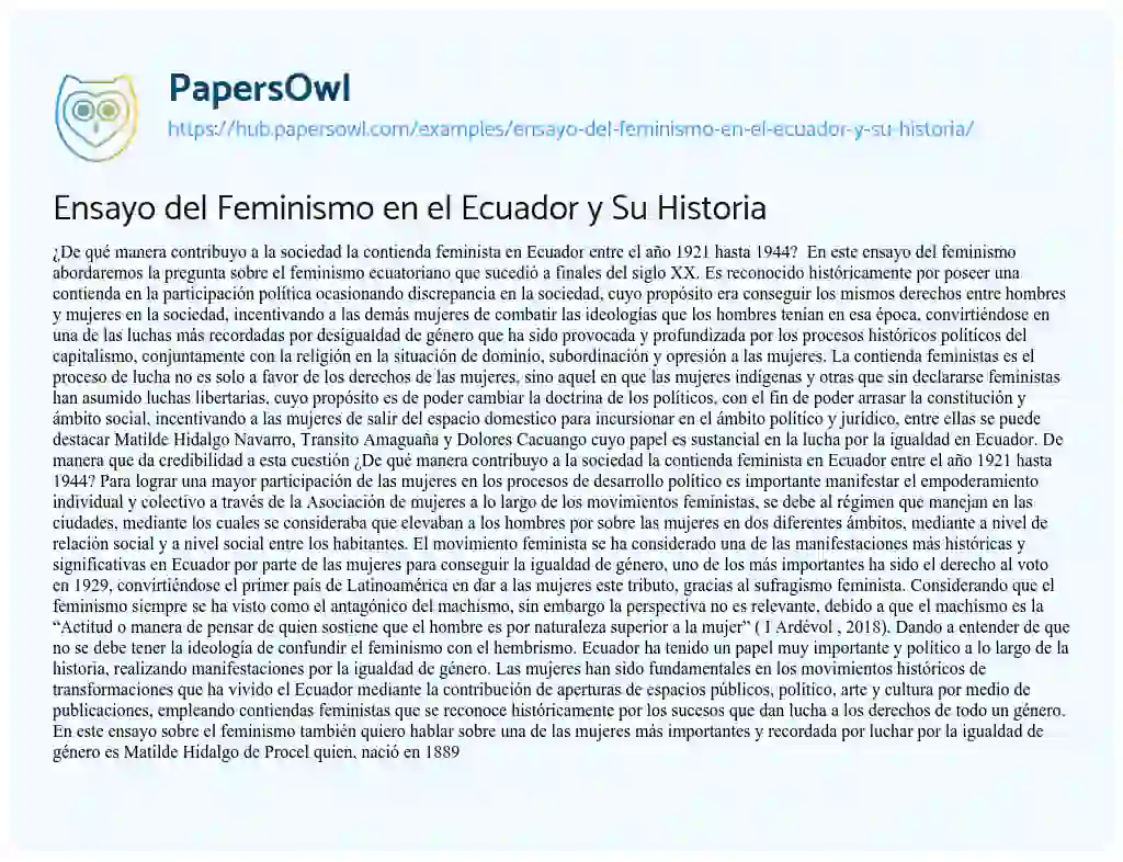 Essay on Ensayo del Feminismo en el Ecuador y Su Historia