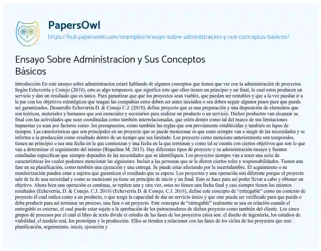 Essay on Ensayo Sobre Administracion y Sus Conceptos Básicos