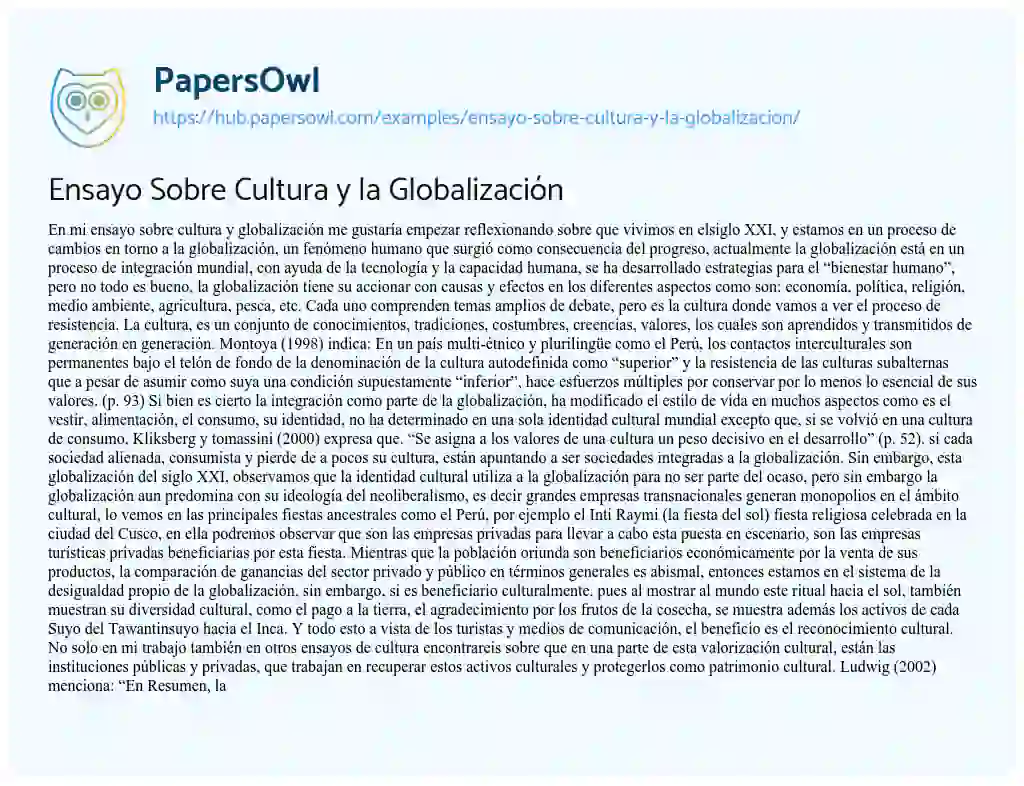 Essay on Ensayo Sobre Cultura y la Globalización