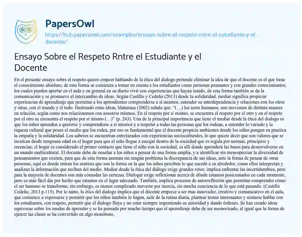 Essay on Ensayo Sobre el Respeto Rntre el Estudiante y el Docente