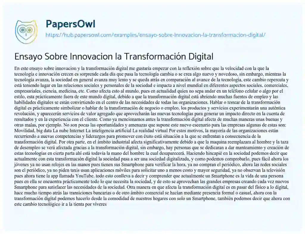 Essay on Ensayo Sobre Innovacion la Transformación Digital