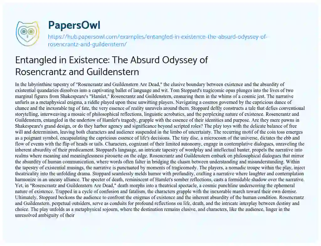 Essay on Entangled in Existence: The Absurd Odyssey of Rosencrantz and Guildenstern