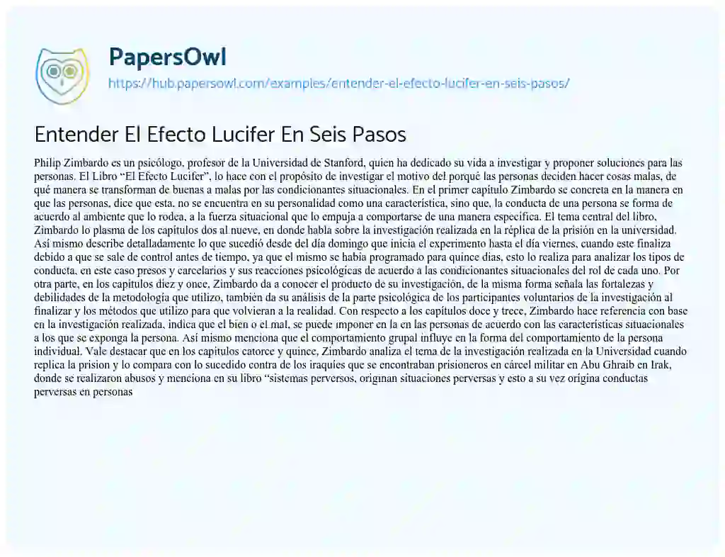 Essay on Entender El Efecto Lucifer En Seis Pasos