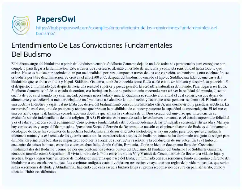 Essay on Entendimiento De Las Convicciones Fundamentales Del Budismo