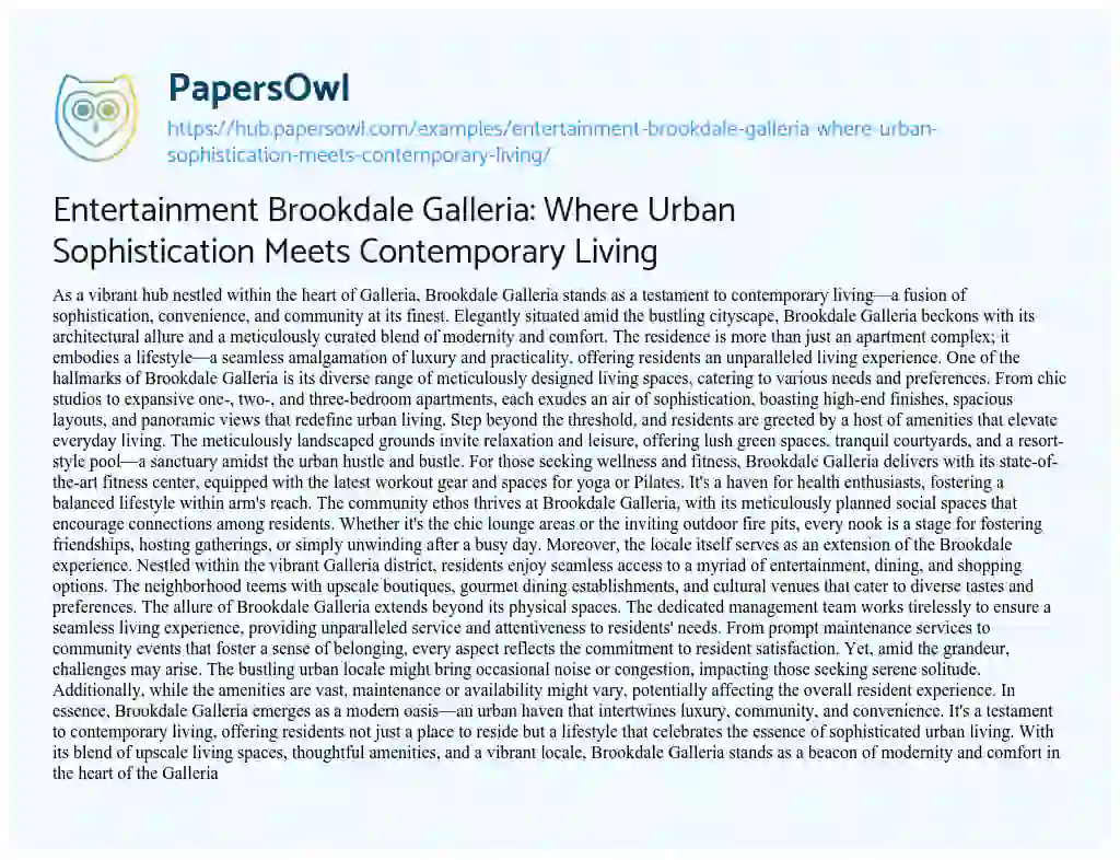 Essay on Entertainment Brookdale Galleria: Where Urban Sophistication Meets Contemporary Living