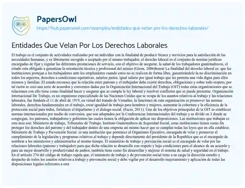 Essay on Entidades Que Velan Por Los Derechos Laborales