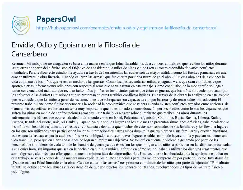 Essay on Envidia, Odio y Egoísmo en la Filosofía de Canserbero
